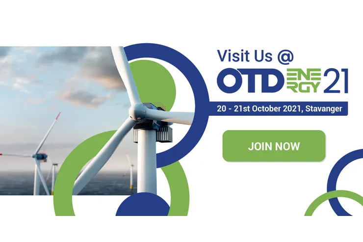 Mässbanner med texten »Visit Us @ OTD Energy 21, 20–21st October 2021, Stavanger« och en knapp märkt Join Now