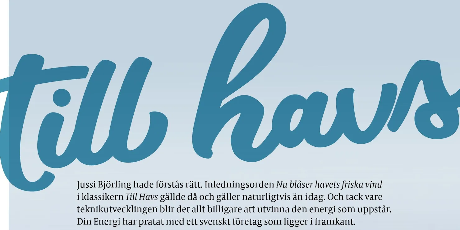 Tidningsuppslag med rubriken »till havs« i blå skrivstil och en inledande ingress